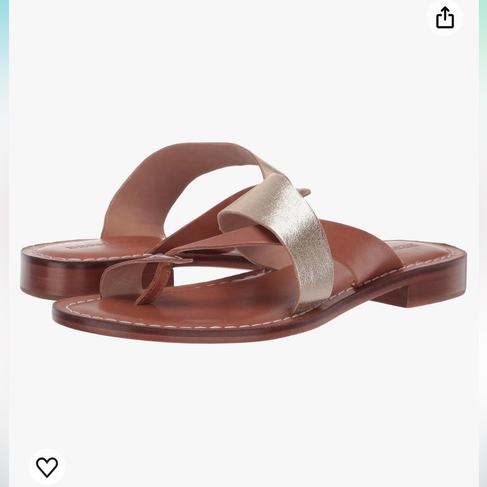 Bernardo Brown Leather Sandals with Gold Strap